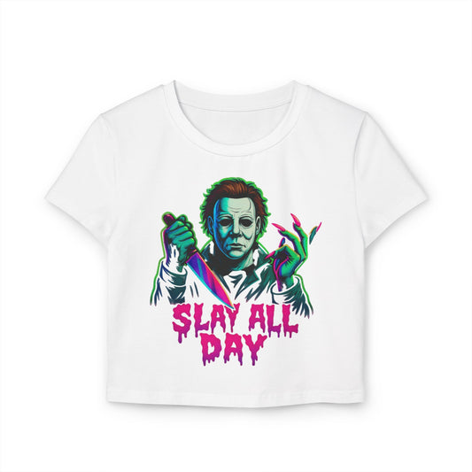 “Slay All Day” — Tie-Dye Unisex Crop Tee • Neon Drip • Horror Nail Icon