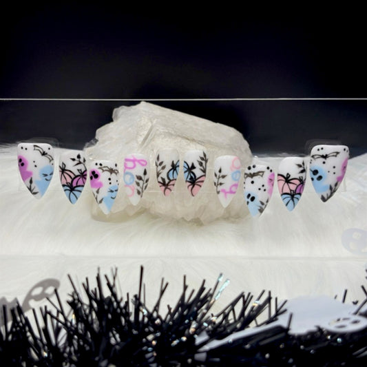 "Boo-tique Garden” Press-On Nails | RTS – Medium Stiletto (Size Medium)