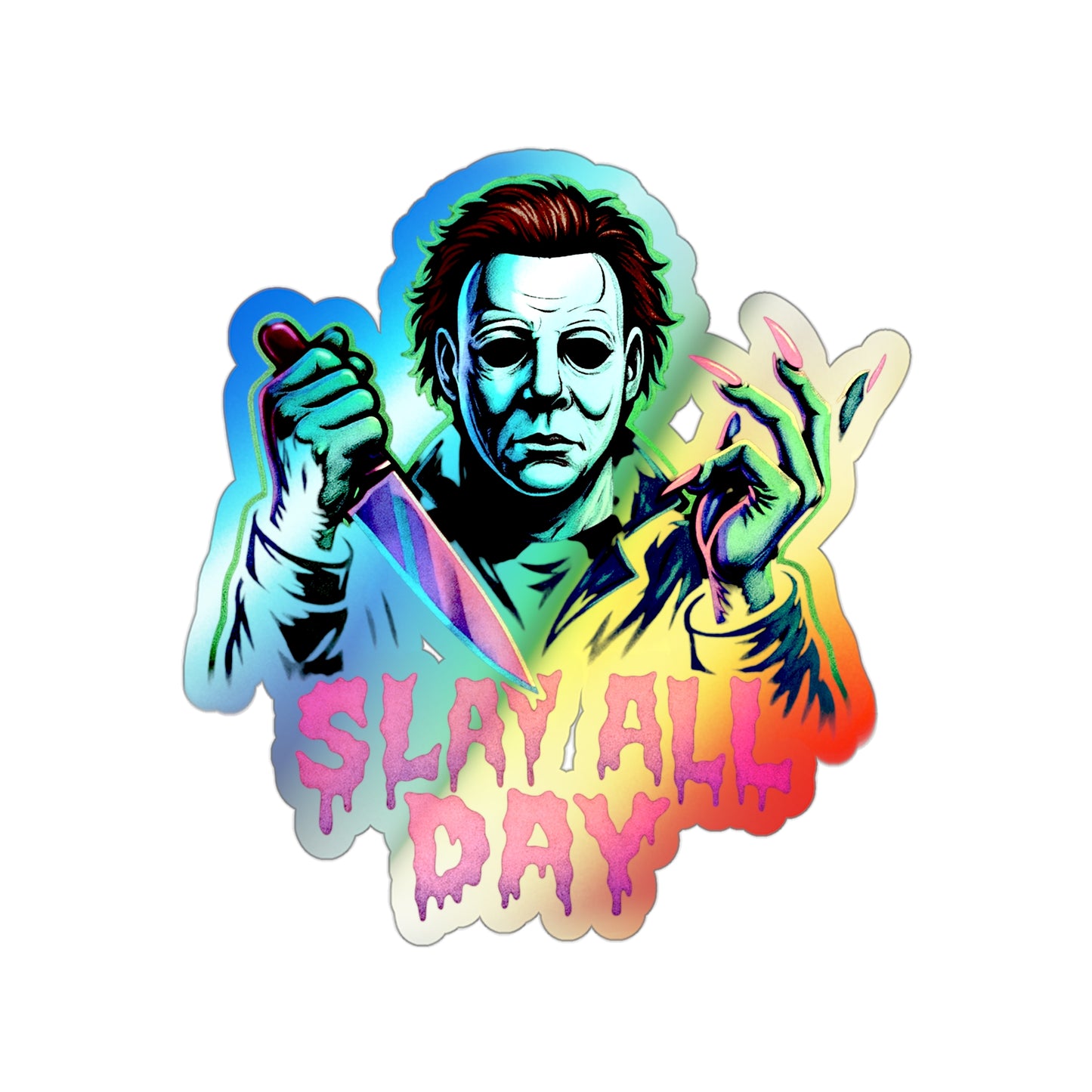 “Slay All Day” — Holographic Sticker • Horror Nail Icon • Spooky Glam Nail Art Decal