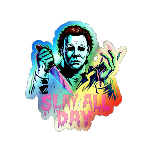 “Slay All Day” — Holographic Sticker • Horror Nail Icon • Spooky Glam Nail Art Decal