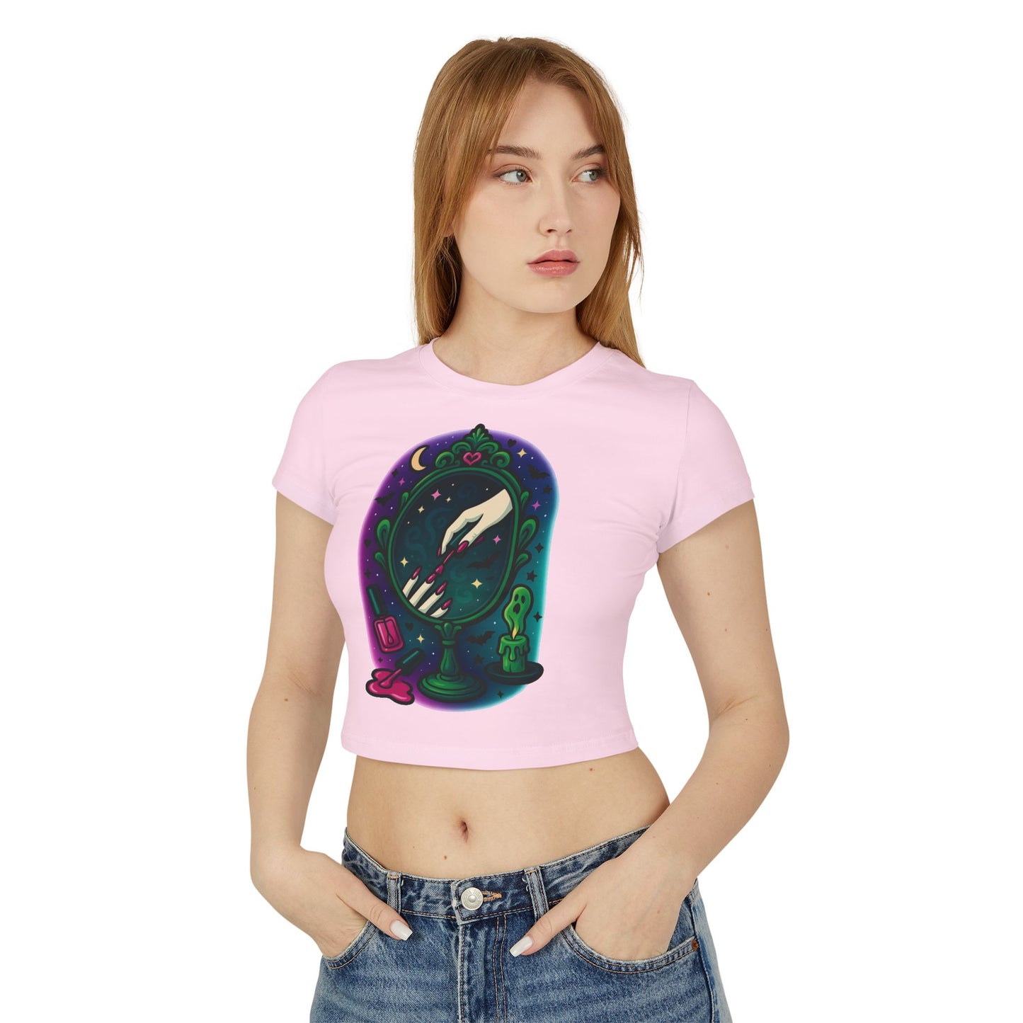 “Haunted Mirror Manicure” — Cropped Tee • Spooky Glam Nail Art • Midnight Ghost Glow