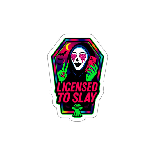 “Licensed to Slay” — 3” Die-Cut Neon Coffin Sticker