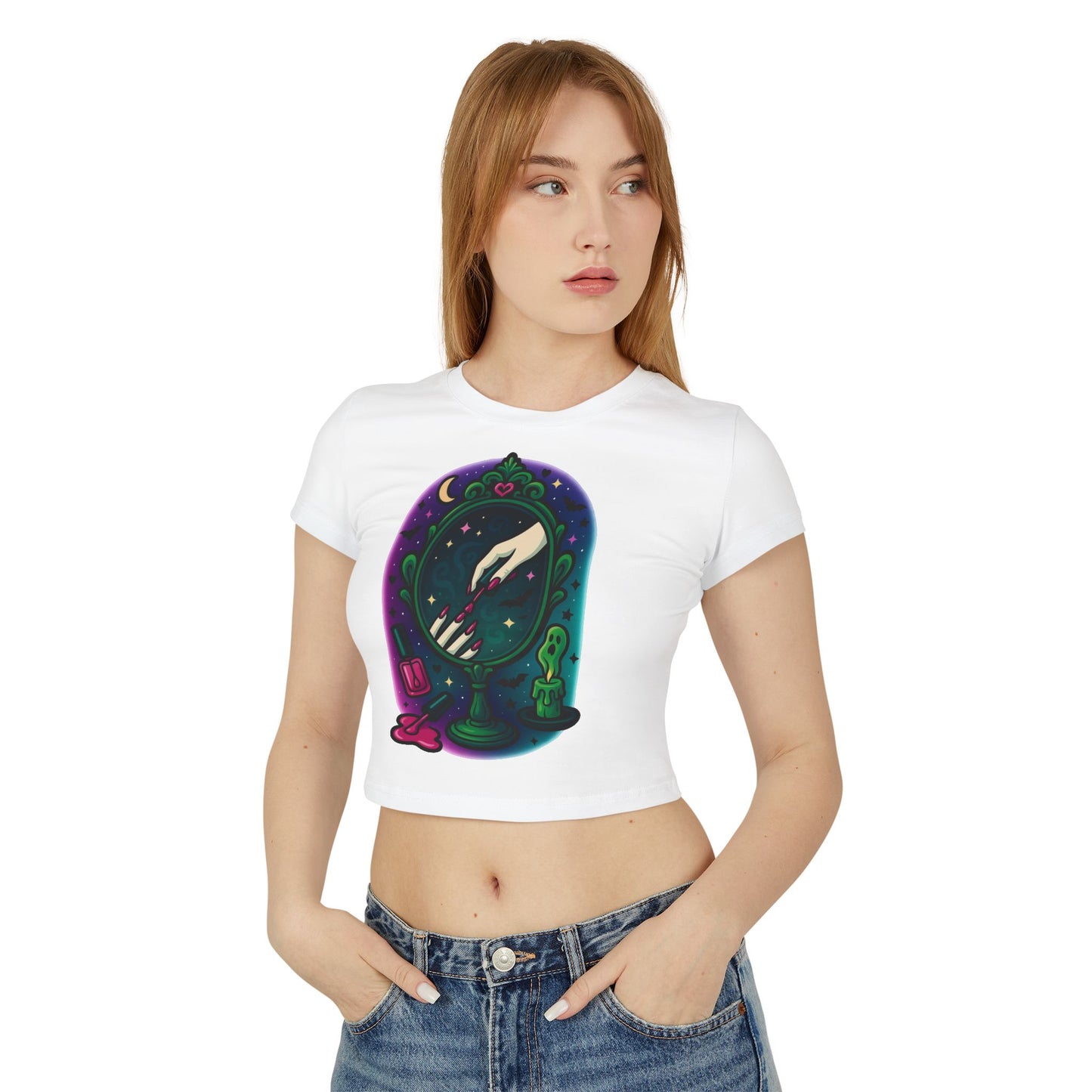 “Haunted Mirror Manicure” — Cropped Tee • Spooky Glam Nail Art • Midnight Ghost Glow