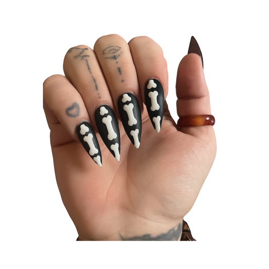 “Bone Envy” Press-On Nails | Spooky Skeleton Nail Art | Made-to-Order Custom Sizes