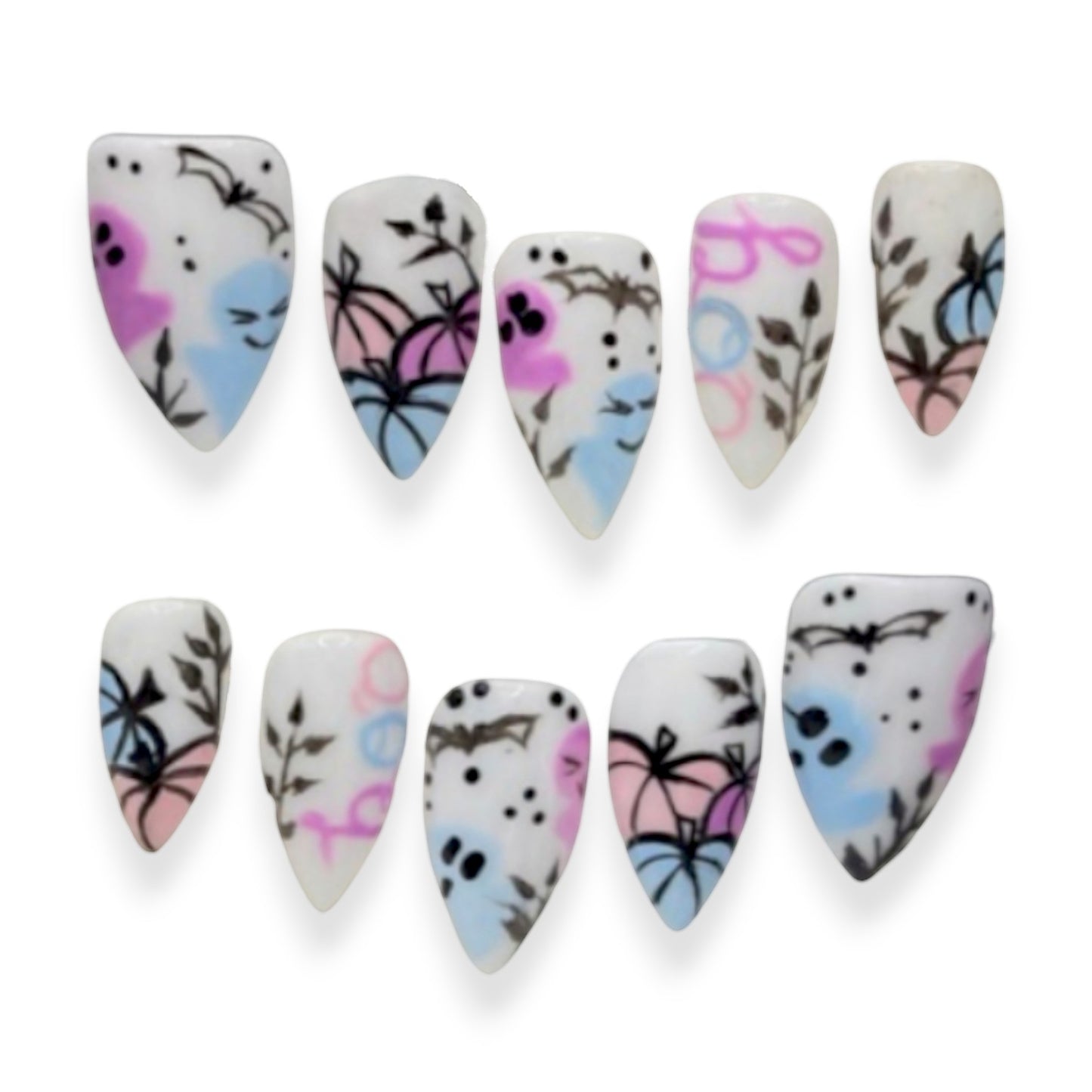 "Boo-tique Garden” Press-On Nails | RTS – Medium Stiletto (Size Medium)