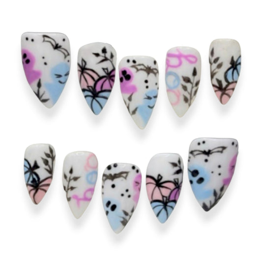 "Boo-tique Garden” Press-On Nails | RTS – Medium Stiletto (Size Medium)