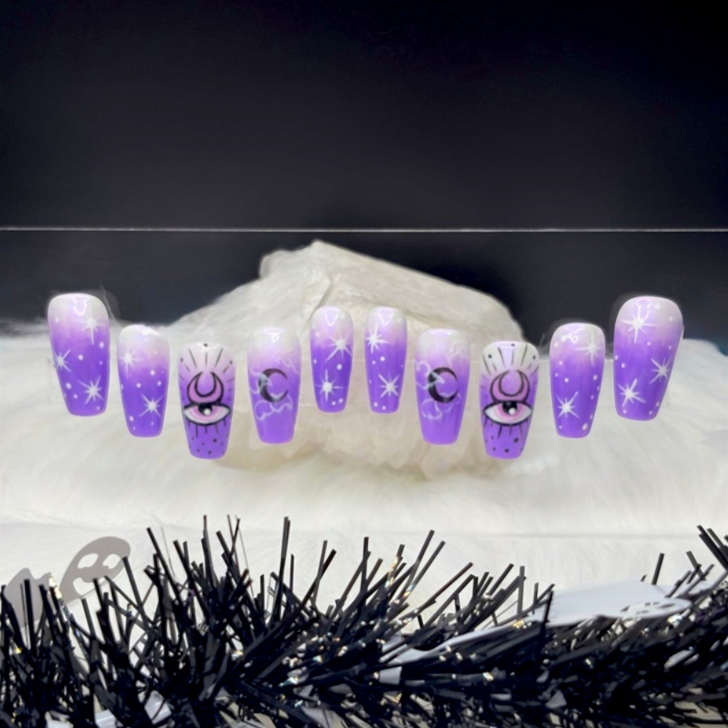 "Stargazer Vision" — Purple Moon & Third Eye Press-On Nails (RTS • Small | Medium Coffin)