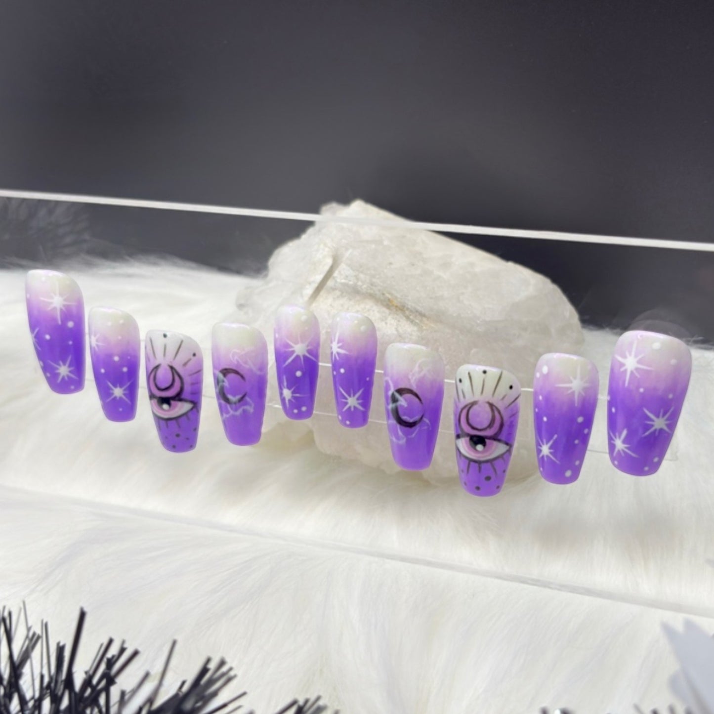 "Stargazer Vision" — Purple Moon & Third Eye Press-On Nails (RTS • Small | Medium Coffin)