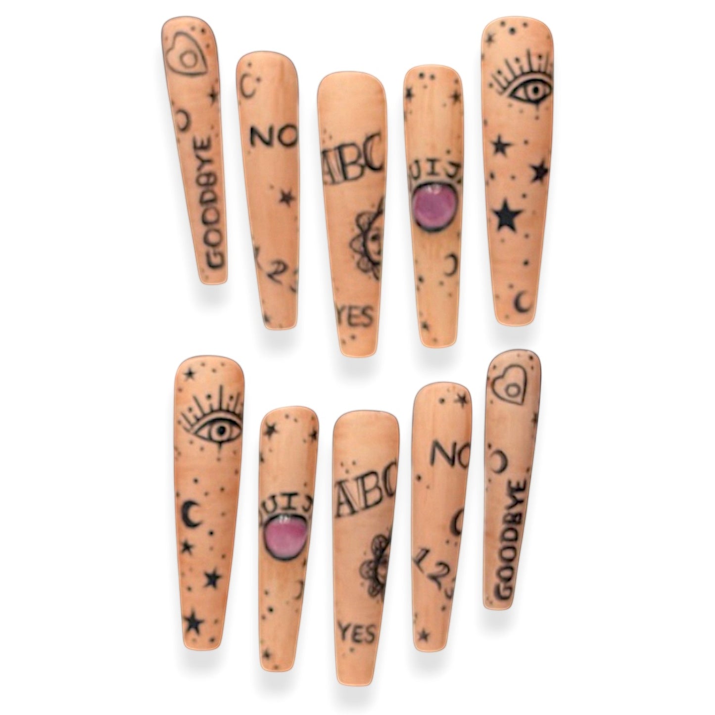 “Spirit Board” — XS • 3XL Coffin 3D Cat-Eye Ouija Nails w/ Builder-Gel Reinforcement (RTS)