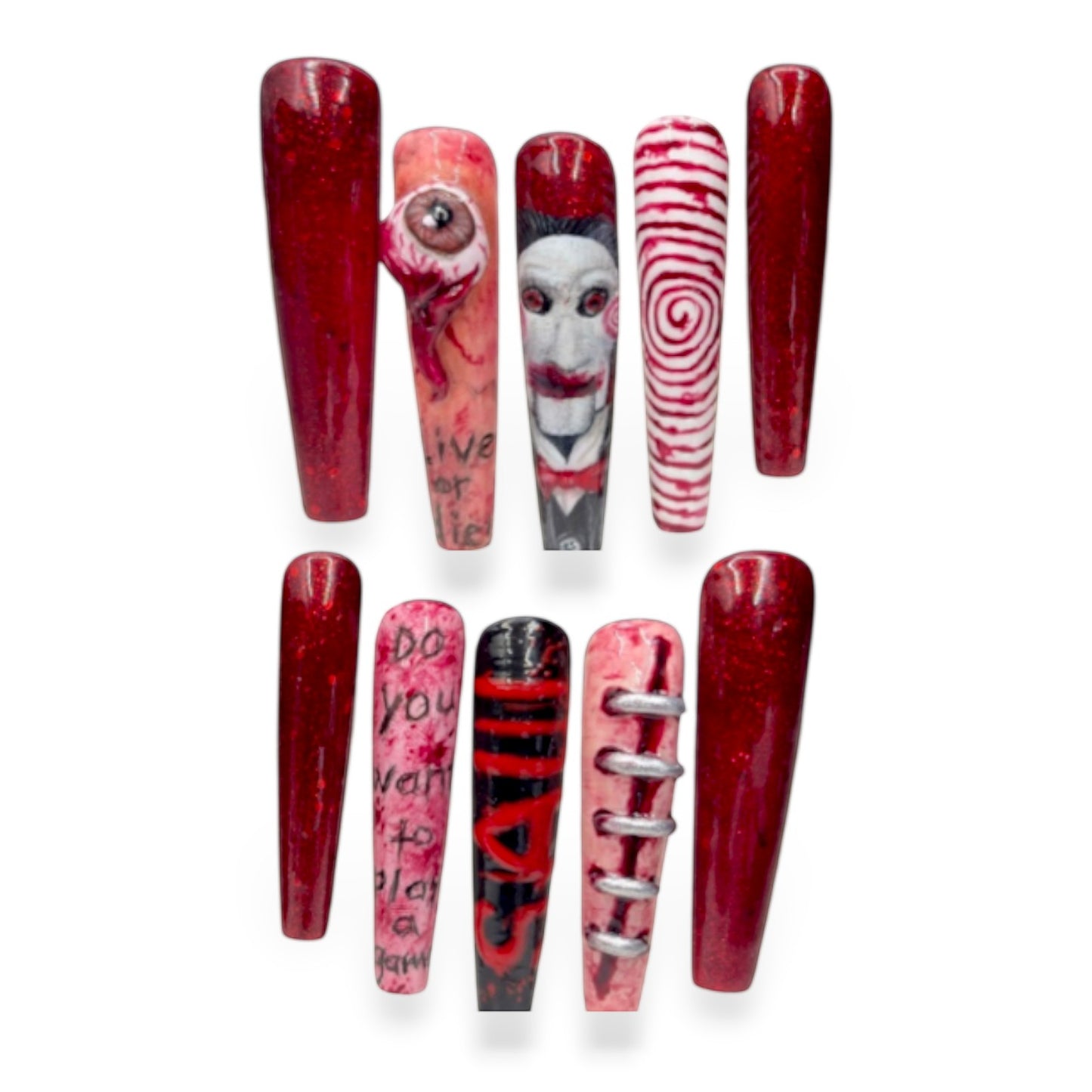 “Wanna Play a Game?” — Medium • 3XL Coffin Jigsaw Nails w/ 3D Sculpt & Builder-Gel Overlay (RTS)